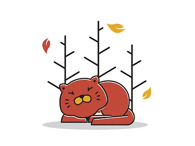 Cute Sleeping Fat Cat Autumn Fall Season Cartoon art autumn cartoon cat character cute design fall fat leaves mascot picture season sleeping tree vector
