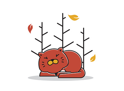 Cute Sleeping Fat Cat Autumn Fall Season Cartoon art autumn cartoon cat character cute design fall fat leaves mascot picture season sleeping tree vector