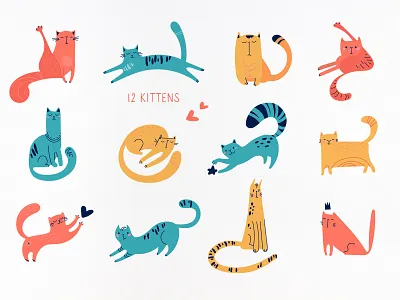 Cats animals art cartoon cat character cute design hand drawn illustration vector