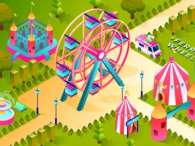 Ferris Wheel - Isometric Illustration 3d 3d animation 3d illustration banner design graphic graphic design graphics illustration isometric isometric conept isometric design isometric illustration landing landing page page pages web design web development website