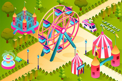 Ferris Wheel - Isometric Illustration 3d 3d animation 3d illustration banner design graphic graphic design graphics illustration isometric isometric conept isometric design isometric illustration landing landing page page pages web design web development website