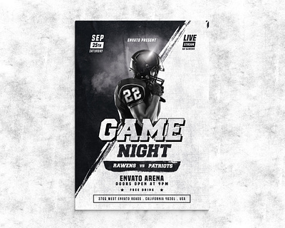 Game Night PSD Flyer Template american football black branding design flyer design football game night graphic graphic design print print ready psd flyer rugby white