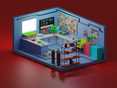 Rick and Morty garage 3d 3d graphics 3d illustration cg desig design 3d diorama fanat garage illustration isometric low poly render rick and morty room