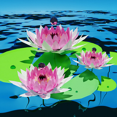 Waterlilies #blender #lowpoly 3d b3d blender blender3d blenderart blendercommunity illustration jenn liv lowpoly lowpolyart toronto