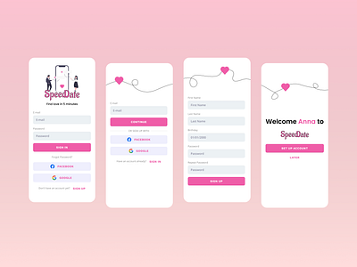 Dating app sign in and sign up flow daily ui daily ui challenge dailychallenge dailyui dating app day001 log in mobile app sign in sign up ui ui ux ui design