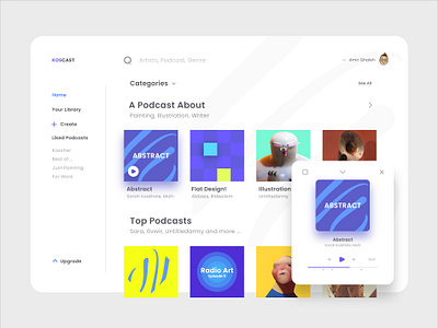 Koscast dashboard play podcast ui uiux web