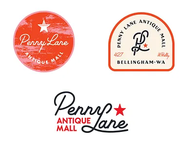 Penny Lane Antique Mall 1950s antique antique mall art deco badge brand graphic design hand type logo logo design mid century modern penny lane rebrand red star retro script treasure typography