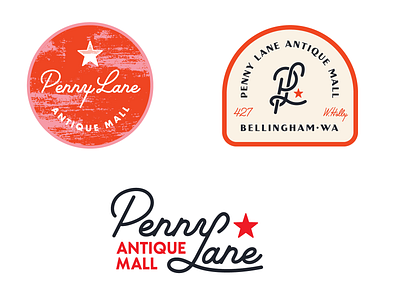 Penny Lane Antique Mall 1950s antique antique mall art deco badge brand graphic design hand type logo logo design mid century modern penny lane rebrand red star retro script treasure typography
