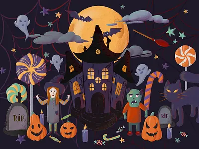 Big Halloween Clipart Collection boo book bookillustration candies cat children clipart clouds collage collection dark forkids halloween illustration kids night pod pumpkins witch