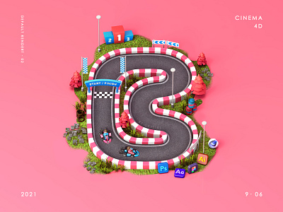 Letter B 3d ai b blue boy c4d car design figma girl graphic grass illustration karting letter pink ps road sketch tree