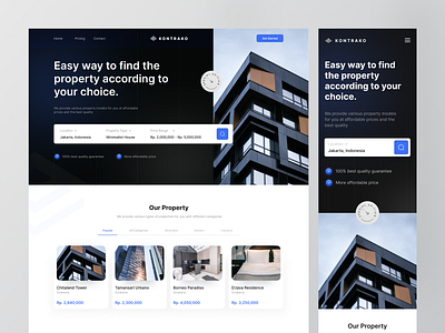 Kontrako Landing Page Exploration 💥 company profile home home page landing page landing pages propertty ui ux web web design webflow website website design websites wix wordpress