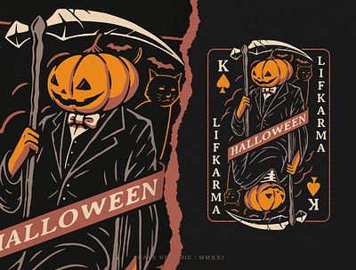 LIFKARMA HALLOWEEN apparel artwork branding clothing design graphic design halloween illustration playing cards pumpkin tshirt design