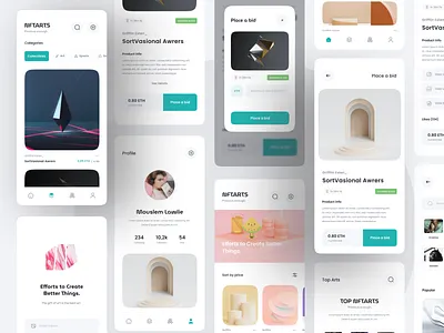 NFTARTS - NFT Apps UI KIT clean design glowing nft ui ux