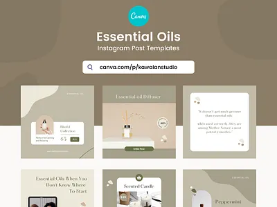 Essential Oils Canva Instagram Post Templates branding brown canva template design earth illustration instagram post instagram template layout layout design
