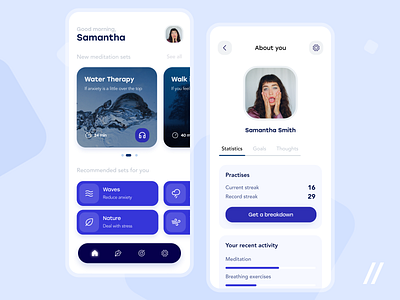 Meditation App app breath design health meditation meditation app mental health mindfulness mobile mobile app online profile psychology purrweb startup statistics therapy ui ux wellness