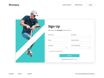 DailyUI - 001 (SkateGuy) bicycle branding dailyui dailyui 001 design register page sign up skate skating website skatting ui ux website