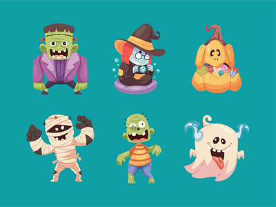 Halloween Character cartoon character costume ghost halloween mummy pumpkin scary skull spooky vector witch zombie