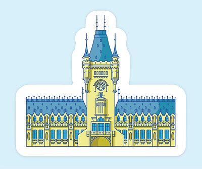 Iasi Sticker architecture branding building colors design iasi icon illustration illustrator logo outline palace romania sticker vector