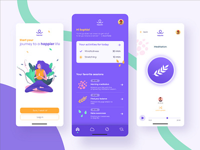 happier. - mental wellness app 🧘 app branding design health illustration landingpage logo meditation mobile mobileapp onboarding procreate ui uidesign uiux userinterface ux uxdesign