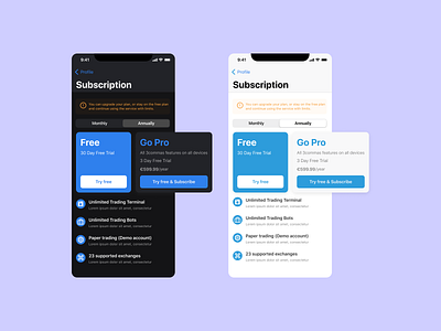 Option for subscriptions design mobile subscription ui ux