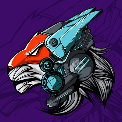 LION HEAD CYBERPUNK art character cyberpunk design illustration logo vector