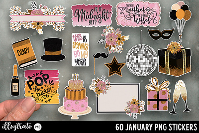 January Stickers gold procreate stickers