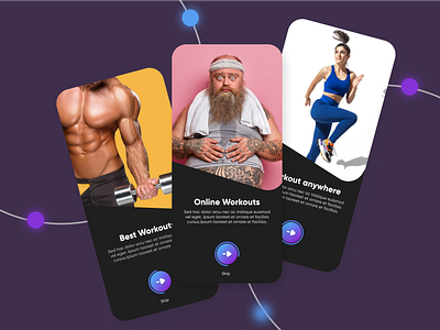 Fitness App Onboarding activity app design coach fitness gym onboarding personal trainer stat uiux user interface walkthrough weight workout yoga