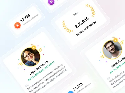 Selections at Testbook achievements app app design branding card card ui clean design components congratulations design glassmorphism mobile ui selections success testimonials ui user interface ux white theme