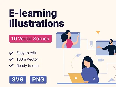 E-learning Illustrations Set 3d animation back to school business creative design e learning graphic design illustration infographic logo online courses online education powerpoint powerpoint template presentation school students studying ui