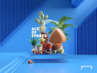 Ace Of Spades 3d ace banner black blue c4d casino cinema4d composition design gambling illustration lighting palm pink plants poker poster render typography