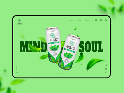 Steaz Landing page UI design branding cleanui cooldrink design dribbble drink figma illustration logo minimal neat people product refresh simple steaz tin ui ux vector