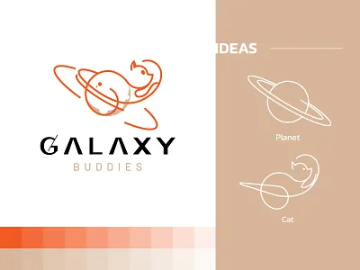 Galaxy Buddies - Planet & Cat Logo animal logo branding buddies buddy cat cat logo creative logo galaxy logo logo design mark minimal logo planet simple logo symbol