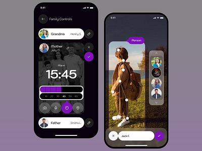 Home Security System App app app design camera control dark palette family control family security father home control home security mobile design mother nature background protection safety secure interface sleek look smart home ui kit user privacy