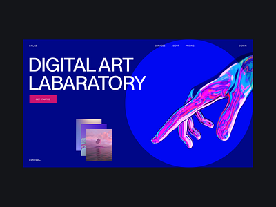 Digital Art Laboratory 3d ai blue digital geometry hero illustration minimal modern typography