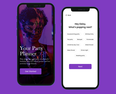 Party Planner App animation app branding design mobile prod product design prototype ui ui ux web