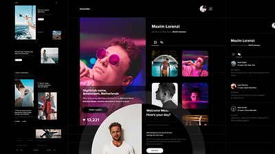 Trip Advisor with Social Media Integration 2d app black branding concept dark theme design minimalistic travel trip ui ui design ux design website