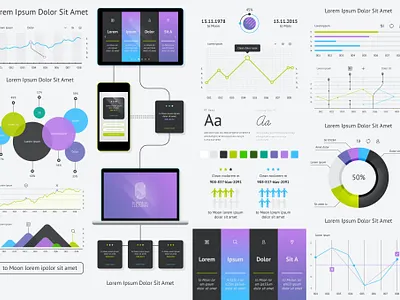Vector Elements of Infographics and User Interface 3d business collection data design development document element icon illustration interface internet isometric landing mobile modern tools ui vector visualization