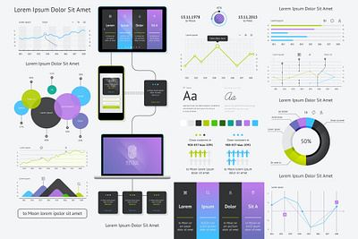 Vector Elements of Infographics and User Interface 3d business collection data design development document element icon illustration interface internet isometric landing mobile modern tools ui vector visualization