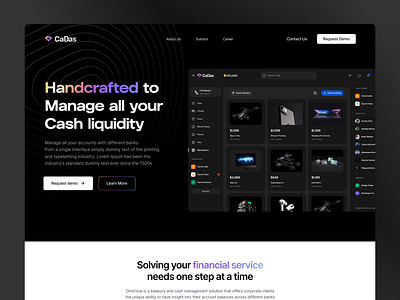 Cadas Landing Page app black dark dark mode desktop finance fintech gradiant graphic design illustration landing panel product shop shopping social store ui ui design uidesign