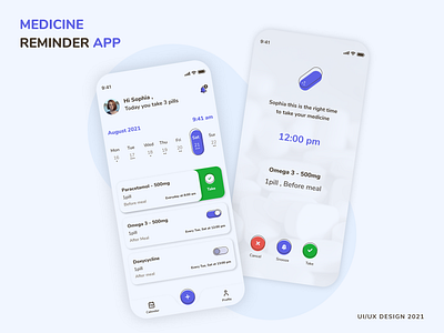 Medicine Reminder App alarm app app app design design design concept doctor app graphic design ill illustration medicine medicine appui medicine reminder app reminder app ui uiux design user experience user interface ux