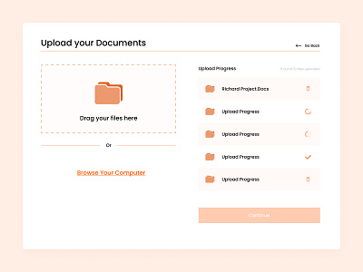 Upload Document challenge dailyui design doc upload docs document document upload graphic design minimal orange ui uiux upload upload document ux