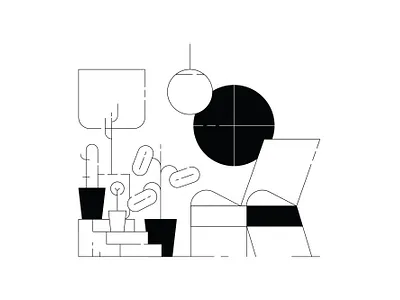 Indoor artwork bw furniture graphic design illustration indoor plant interior minimalist mood plant the flat guys vector art