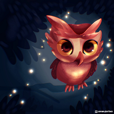 Owly 🦉 bird character illustration kawaii night ohvalentino owl procreate