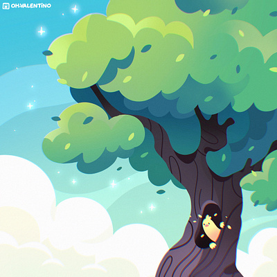 Hey there! 🐦☀️🌳 bird character illustration landscape nature ohvalentino procreate tree