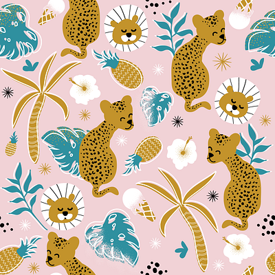 Tropical fun pattern design hand drawn illustration leopard pattern tropical