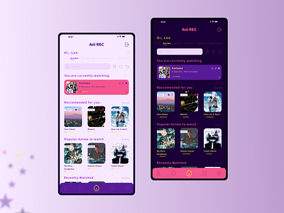 Light & Dark - Ani REC anime app dark design light light and dark mobile ui ux