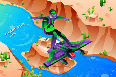 Flyboard Air - Isometric Illustration 3d 3d animation 3d art 3d character 3d illustration air app concept design illustration landing landing page landing pages page pages ui ux web design web development website