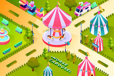 Horse Carousel - Isometric Illustration 3d 3d animation 3d art 3d illustration 3d illustrations banner illustration isometric isometric concept isometric design landing landing page landing pages page pages ui ux web web design website