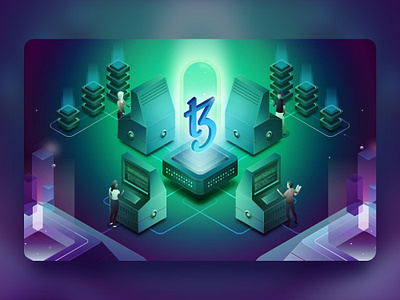 Tezos Blockchain Illustration - Variant blockchain code computers crypto design illustration isometric lab laboratory marketing open source retro servers technology tezos vector