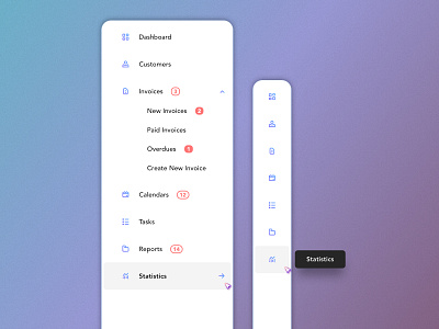 Side navigation exploration clean collapsed cursor dashboard design expanded gradient hover icon menu minimal navigation product design rounded shadows sketch symbol ui uiux ux